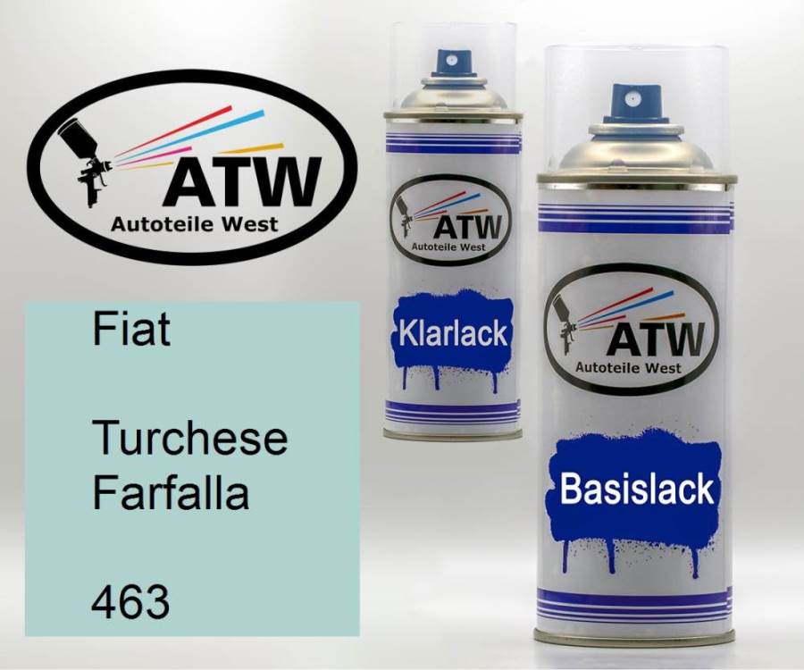 Fiat, Turchese Farfalla, 463: 400ml Sprühdose + 400ml Klarlack - Set, von ATW Autoteile West.